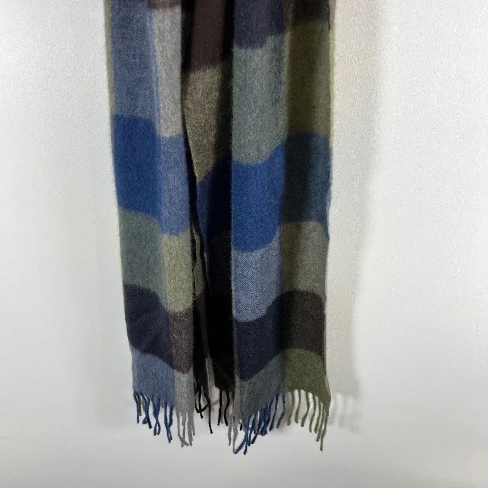 Nordstrom Men's‎ Shop 100% Cashmere Scarf Blue Green Plaid Check Fringed Trim